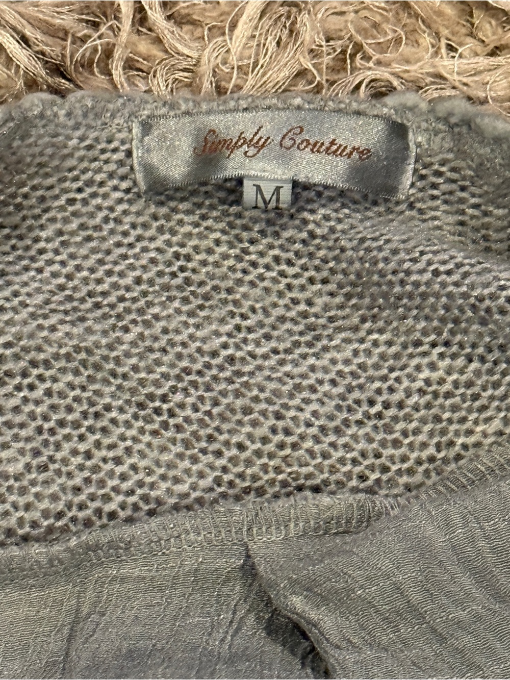 Simply Couture Gray Open-Front Long Knit & Lace Trim Cardigan - Picture 2 of 3